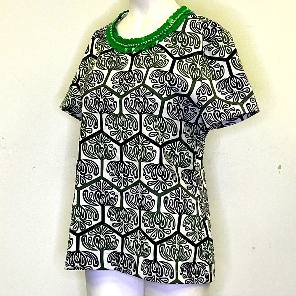 Printed Top with Beaded Neckline